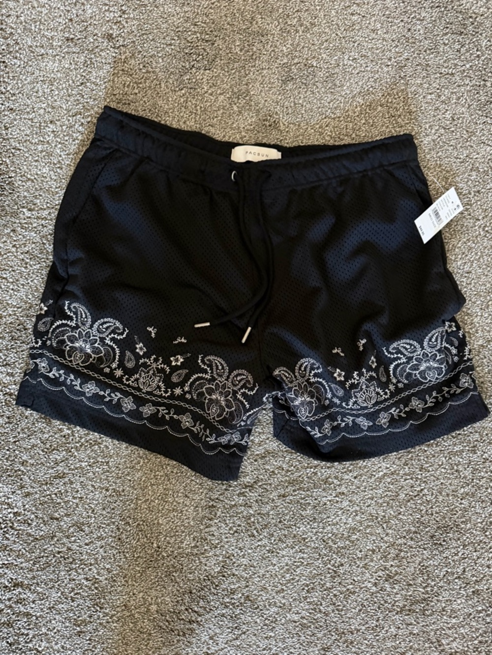 PacSun Black Mesh Shorts with White Bandana Floral Trim